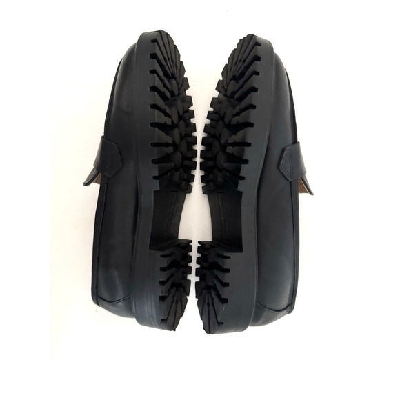 Banana Republic Vee-Strap Lugg Loafers 10-10.5 W Black Leather Chunky Lug Sole - Picture 6 of 14